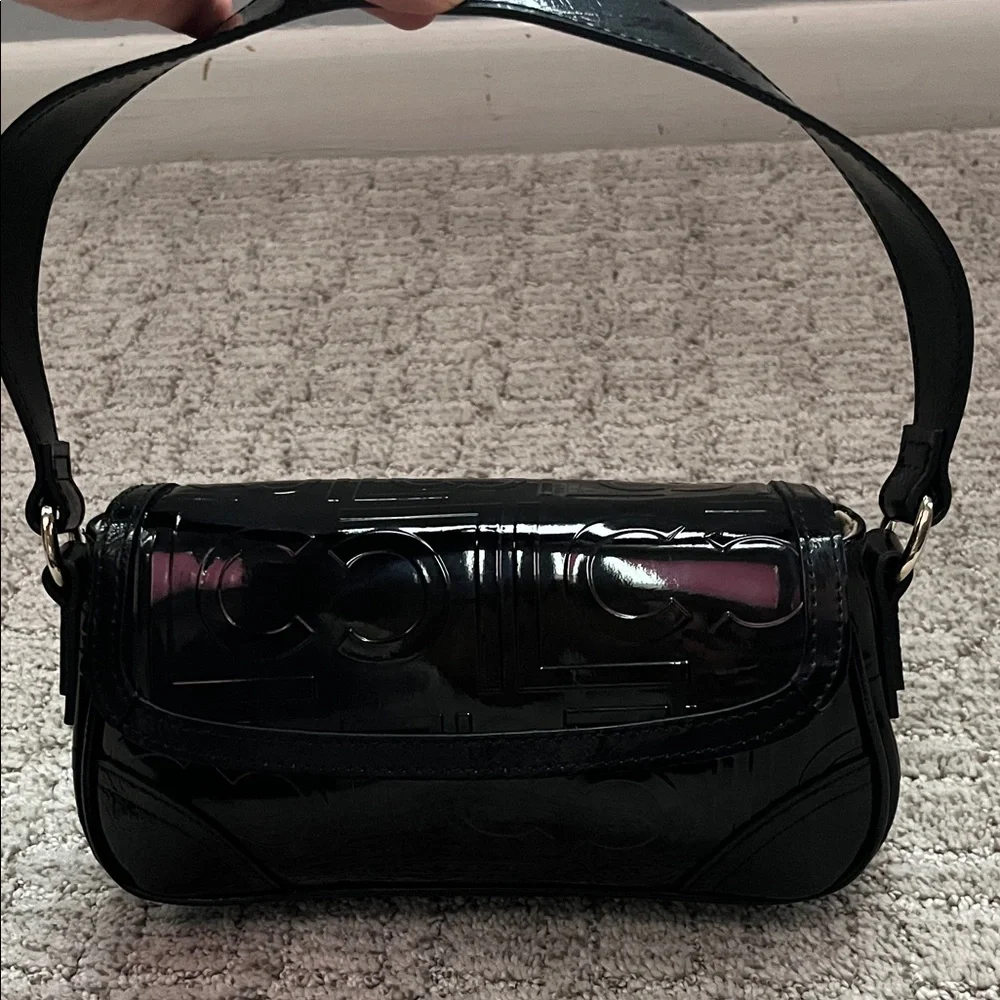 Liz Claiborne Black Patent Shoulder Bag with Embossed Logo